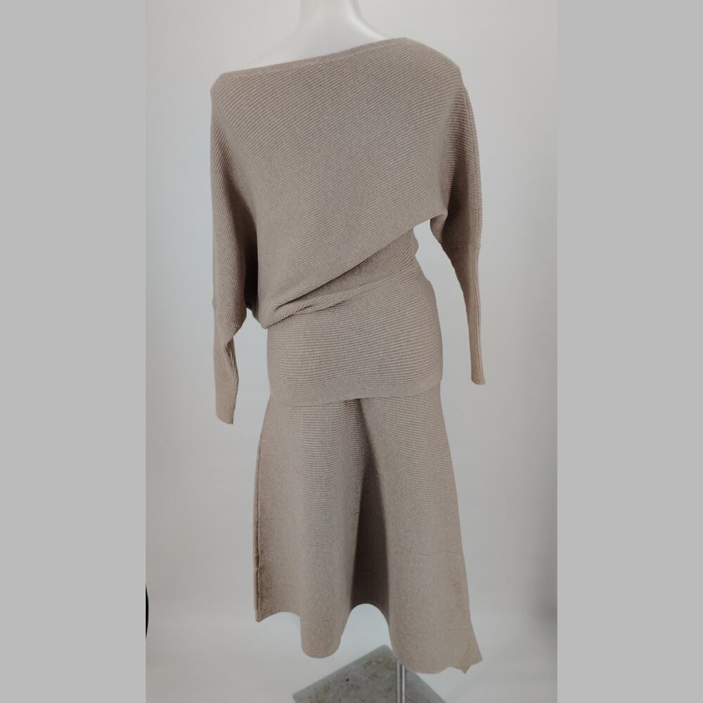 Reiss Lorna Draped Knit Top + Leonora Midi Skirt Set Rib Asymmetric Size Medium - Picture 6 of 16